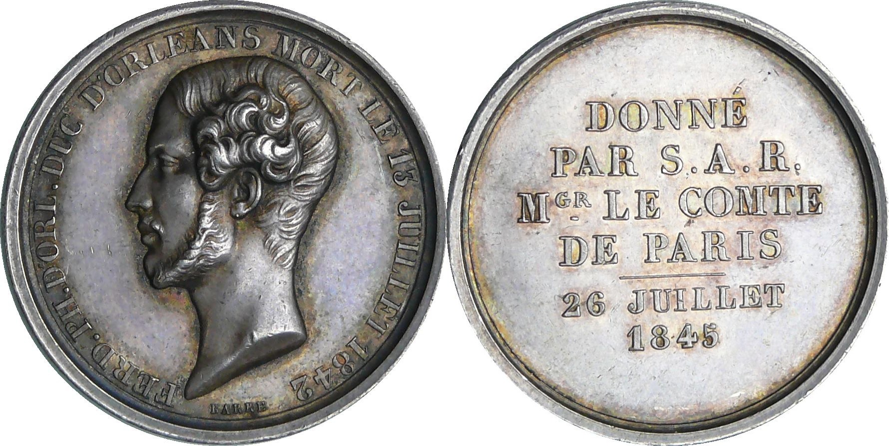 France - Ferdinand-Philippe d'Orléans (1810-1842) - Médaille, Inauguration de la statue équestre du Duc - 29 juillet 1845, Paris France - Ferdinand-Philippe d'Orléans (1810-1842) - Médaille, Inauguration de la statue équestre du Duc - 29 juillet 1845, Paris