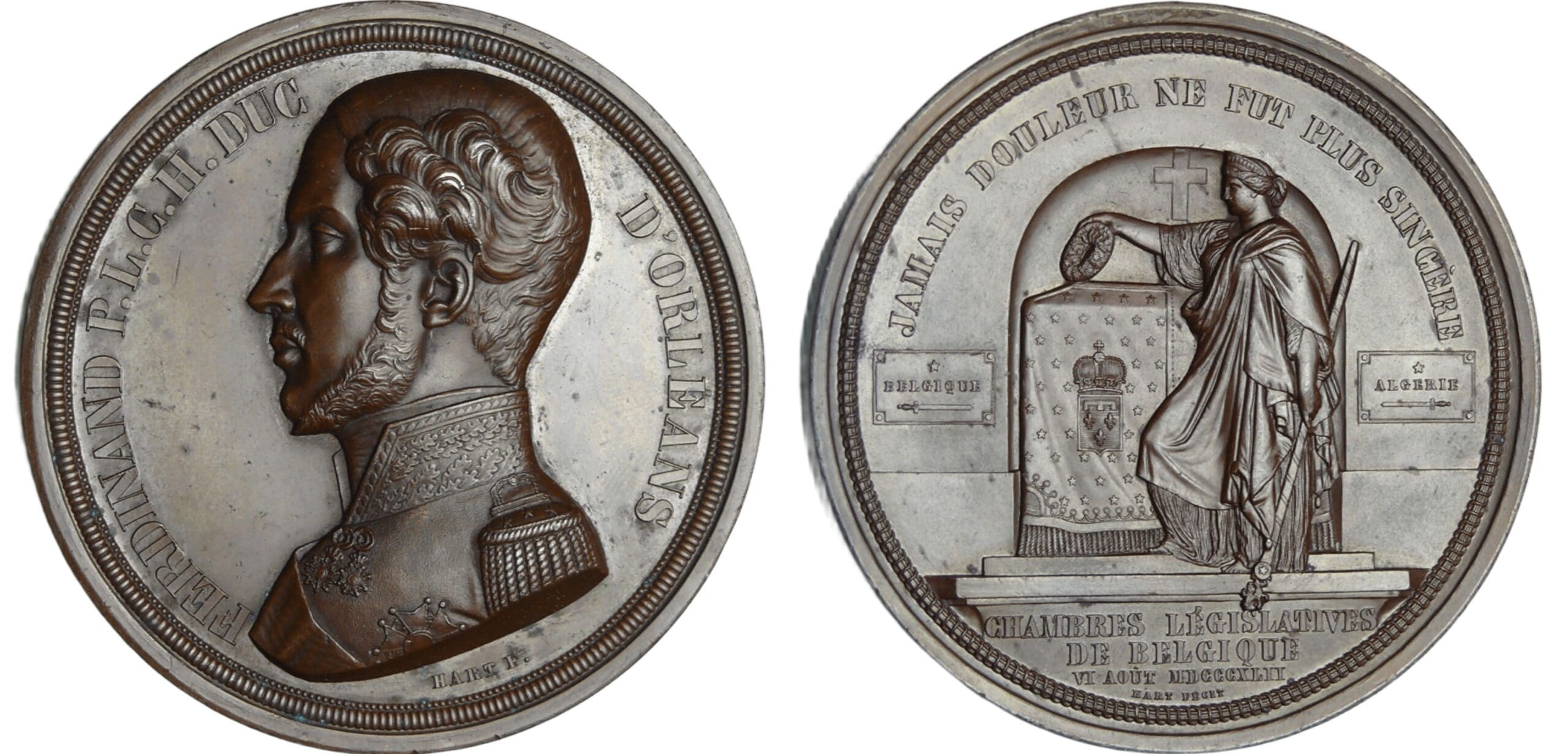 France - Ferdinand-Philippe d'Orléans (1810-1842) - Médaille frappée à l’occasion du service célébré le 6 août en l’église de Ste Gudule (Bruxelles) à la mémoire du Duc Ferdinand D’Orléans, Paris France - Ferdinand-Philippe d'Orléans (1810-1842) - Médaille frappée à l’occasion du service célébré le 6 août en l’église de Ste Gudule (Bruxelles) à la mémoire du Duc Ferdinand D’Orléans, Paris
