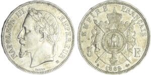 France - Napoléon III (1852-1870) - 5 francs tête laurée 1869 BB (Strasbourg)