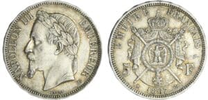 France - Napoléon III (1852-1870) - 5 francs tête laurée 1867 BB (Strasbourg)