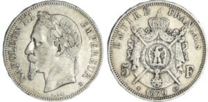 France - Napoléon III (1852-1870) - 5 francs tête laurée 1870 BB (Strasbourg)