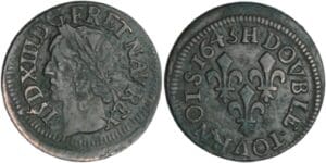 France - Louis XIII (1610-1643) - Double tournois de Warin - 1643 H (La Rochelle)
