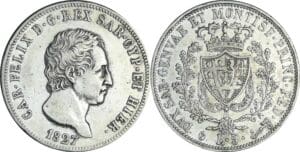 Italie - Carlo Felice (1821-1831) - 5 lire 1827 (Turin)
