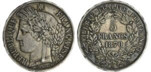 France - Gouvernement de défense nationale (1870-1871) - 5 francs Cérès sans légende 1870 A (Paris)