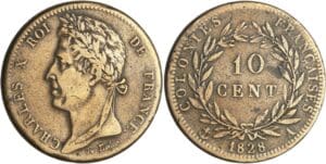 Colonie Française, émissions générales - Charles X - 10 centimes 1828 A (frappé pour la Guyane)