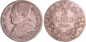 Vatican - Pie IX (1846-1870) - 2 lire 1867 R (Rome)