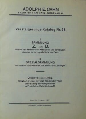 Versteigerungs- Katalog Nr 58, Adolph E. Kahn, 1927