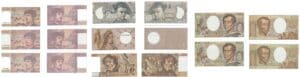 France - Lot de 8 billets 200, 100, 50 et 20 francs