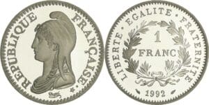 France - Cinquième république (1959- ) - 1 franc République 1992, frappe BE