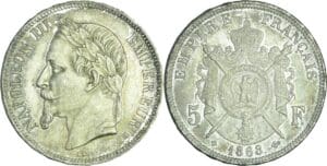 France - Napoléon III (1852-1870) - 5 francs tête laurée 1868 BB (Strasbourg)