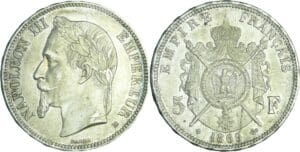 France - Napoléon III (1852-1870) - 5 francs tête laurée 1869 BB (Strasbourg)