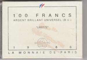 France - Boîte Brillant Universel - 100 francs Liberté 1986