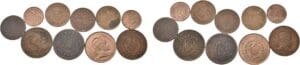 Inde - Lot de 10 pièces de bronze de Travancore