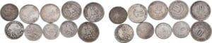 Mexique - Lot de 10 pièces, en argent, datant de 1824 à 1903
