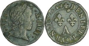 France - Louis XIV (1643-1715) - Denier tournois - 1649 A (Paris)