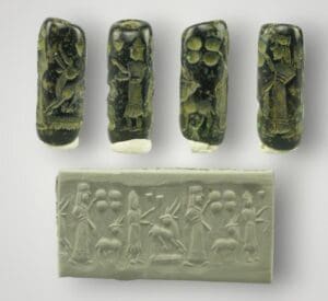 Mésopotamie centrale - Sceau cylindre en pierre noire - Début 2ème mill av. J.C.