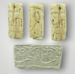 Mésopotamie - Uruk, Jemdet Nasr - Sceau cylindre en marbre blanc - 3ème mill av. J.C.