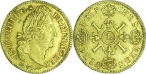 France - Louis XIV (1643-1715) - Louis d’or aux 4 L - 1696 L (Bayonne) flan neuf