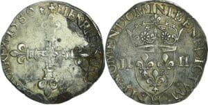 France - Henri III (1574-1589) - Quart d'écu - 1580 H (La Rochelle)
