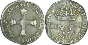 France - Henri IV (1589-1610) - Quart d'écu à la croix bâtonnée couronnée - 1606 C (Saint-Lô)