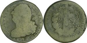France - Constitution (1791-1792) - 2 sols au faisceau type FRANCOIS - 1792 W• (Arras)