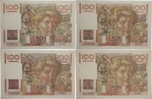 France - 100 francs (Jeune paysan) Type 1945 - Lot de 4 billets