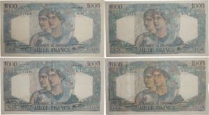 France - 1000 francs (Minerve et Hercule) Type 1945 - Lot de 4 billets