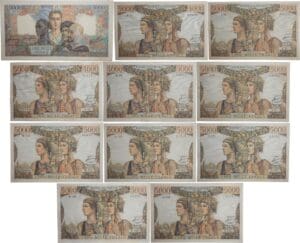 France - 5000 francs (Empire Français) et (Terre et Mer) - Lot de 11 billets