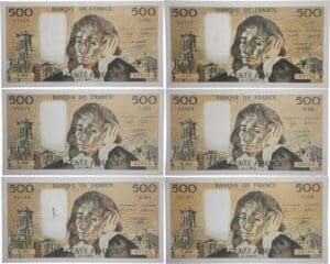 France - 500 francs (Pascal) Type 1968 - Lot de 6 billets