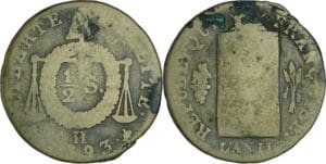 France - Convention (1792-1795) - 1/2 sol à la balance - An II - 1793 H (La Rochelle)