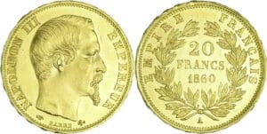France - Napoléon III (1852-1870) - 20 francs tête nue 1860 A (Paris)