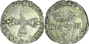 France - Louis XIII (1610-1643) - ¼ d'écu à la croix fleurdelisée, avers côté croix - 1616 T (Nantes)
