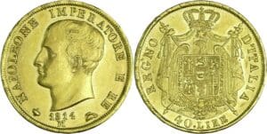 Italie - Règne d'Italie - 40 lire 2ème type - Tranche en creux - 1814 M (Milan)