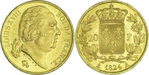 France - Louis XVIII (1815-1824) - 20 francs au buste nu 1824 A (Paris)