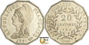France - Troisième république (1871-1940) - Essai 20 centimes 1881 A (Paris) flan à 12 pans