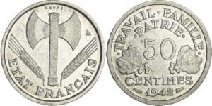France - Etat Français (1940-1944) - Essai 50 centimes Bazor 1942 frappe lourde