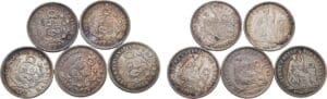 Pérou - Lot de 5 pièce de 1866 en argent