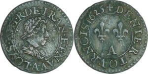 France - Louis XIII (1610-1643) - Denier tournois au buste juvénile et col plat - 1625 A (Paris)