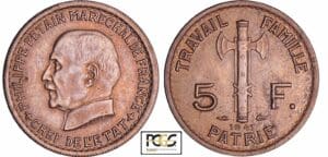 France - Etat Français (1940-1944) - 5 francs maréchal Pétain 1941