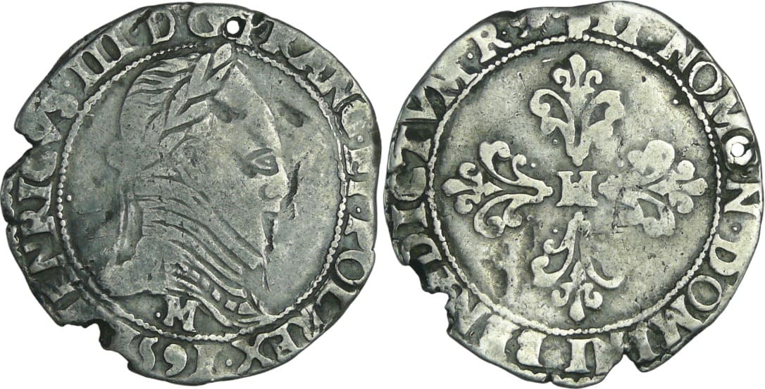 France - Henri III (1574-1589) - Demi-franc au col plat - 1591 M (Toulouse) France - Henri III (1574-1589) - Demi-franc au col plat - 1591 M (Toulouse)