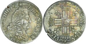 France - Louis XIV (1643-1715) - ½ écu aux 8 L, 1er type - 1690 B (Rouen) flan réformé