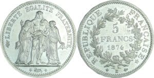 France - Troisième république (1871-1940) - 5 francs Hercule 1874 K (Bordeaux)