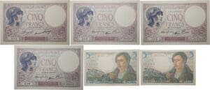 France - 5 francs (Violet) et (Berger) - Lot de 6 billets