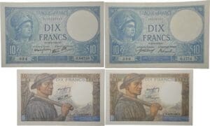France - 10 francs (Minierve) et (Mineur) - Lot de 4 billets