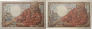 France - 20 francs (Pecheur) Type 1942 - Lot de 2 billets