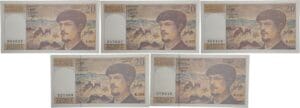 France - 20 francs (Debussy) Type 1980 - Lot de 5 billets