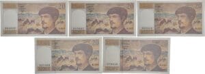 France - 20 francs (Debussy) Type 1980 - Lot de 5 billets