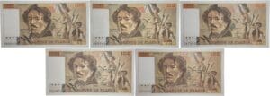 France - 100 francs (Delacroix) Type 1978 - Lot de 5 billets