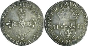 France - Louis XIV (1643-1715) - ¼ d'écu, frappe au marteau, avers côté croix - 1645 M (Toulouse)