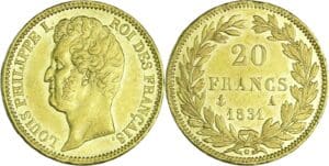 France - Louis-Philippe Ier (1830-1848) - 20 francs tête nue tranche en creux 1831 A (Paris)